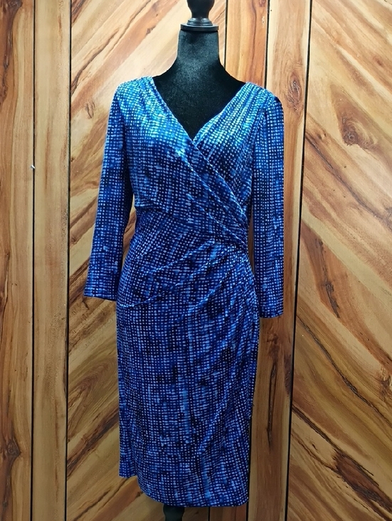 Lauren Ralph Lauren Dresses & Skirts - Lauren Ralph Lauren Blue Patterned Wrap-Style Midi Dress Size 8